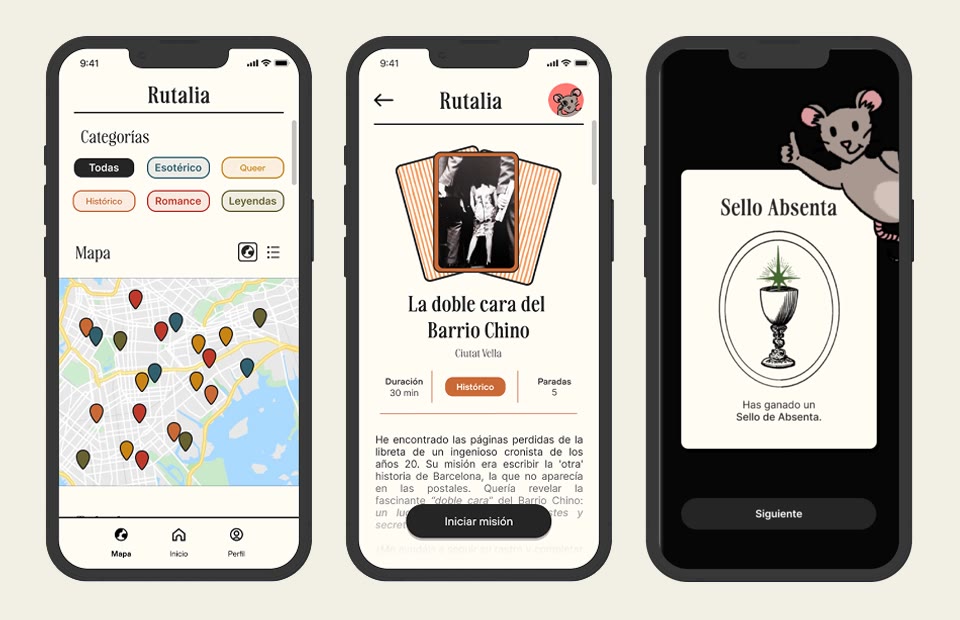 Rutalia — Sustainable travel app — Inside the app: map, routes, rewards