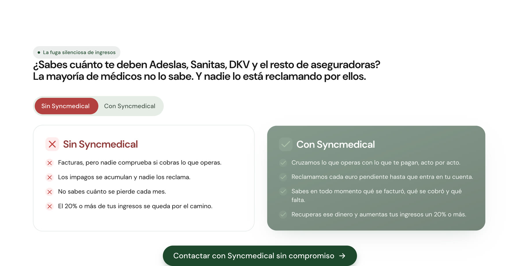 SyncMedical — Lead-capture landing — Problem to solution