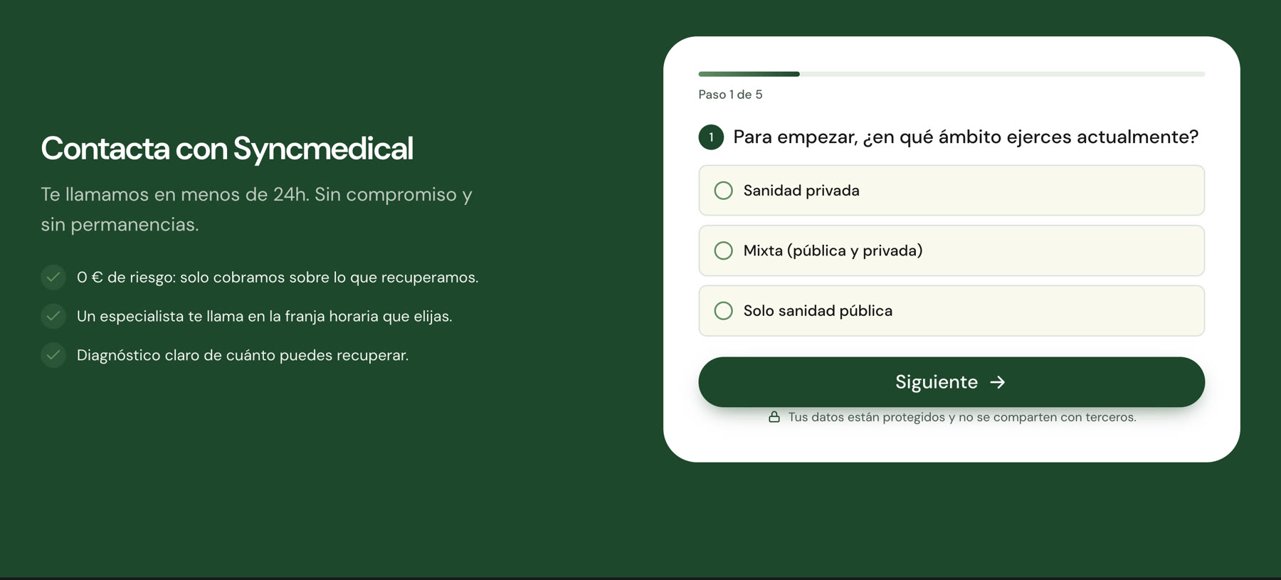 SyncMedical — Lead-capture landing — Multi-step qualifier form